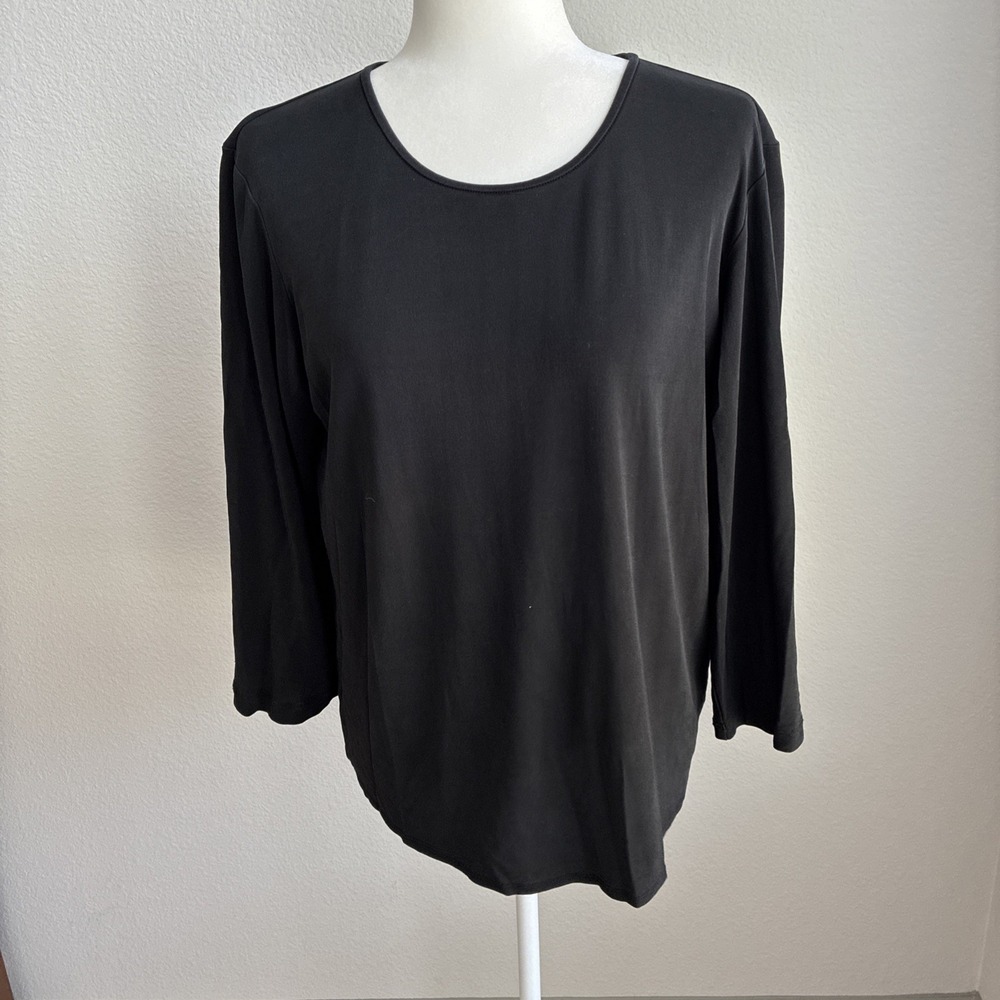 Eileen Fisher Stretch Silk Top Women's Large Black Long Sleeve Quiet Luxury